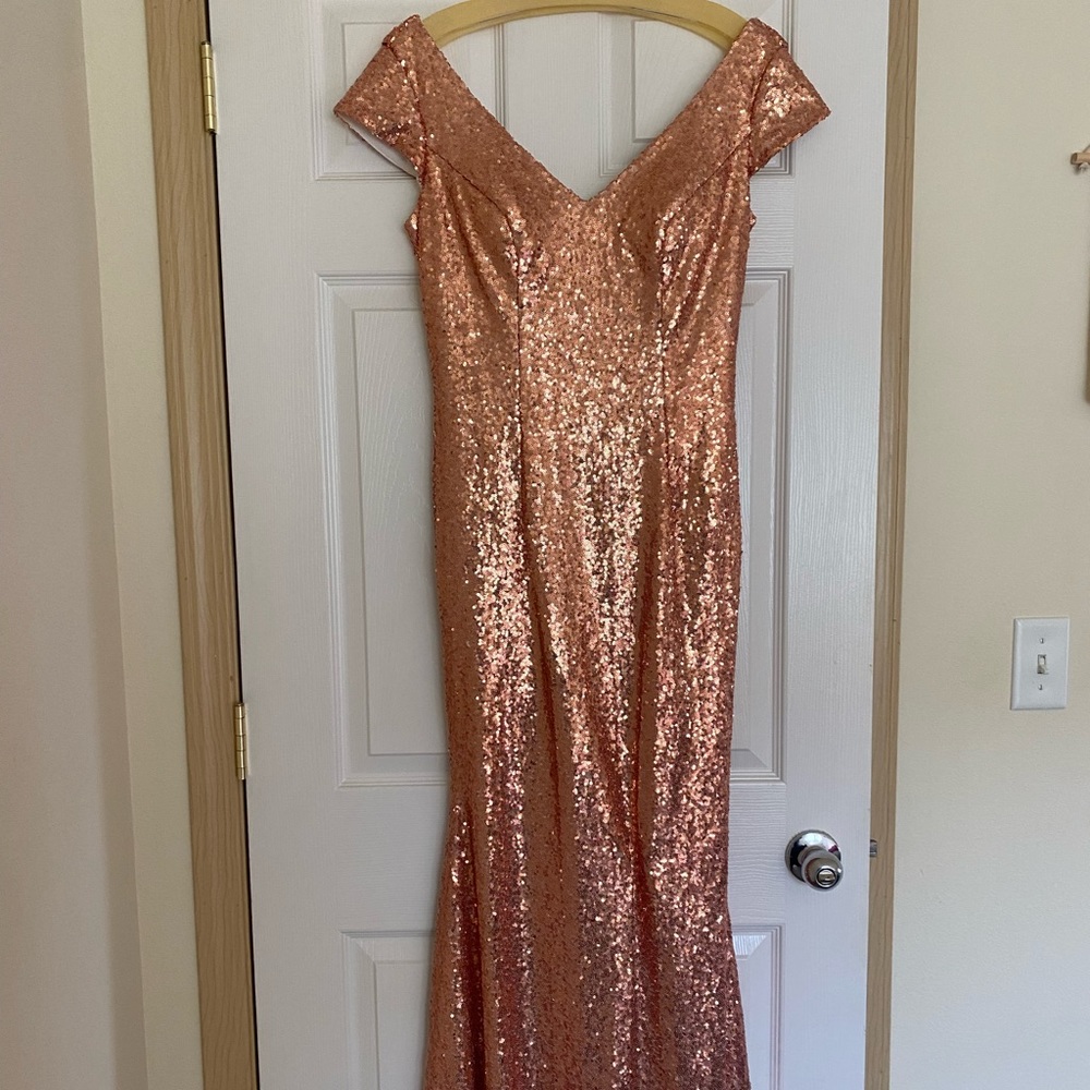Impression Bridal Rose Gold floor length sequined gown